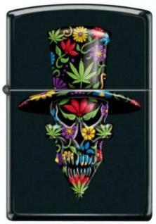 Brichetă Zippo Skull With Flowers and Cannabis Leaves 4362