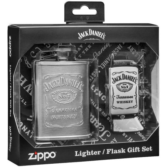 Brichetă Zippo Jack Daniels Satin Chrome and Flask Gift Set 49080